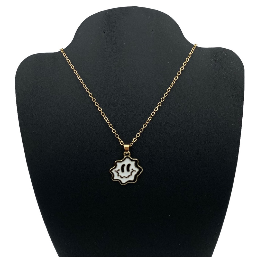 Retro Acid Smiley Trippy Black & White Necklace